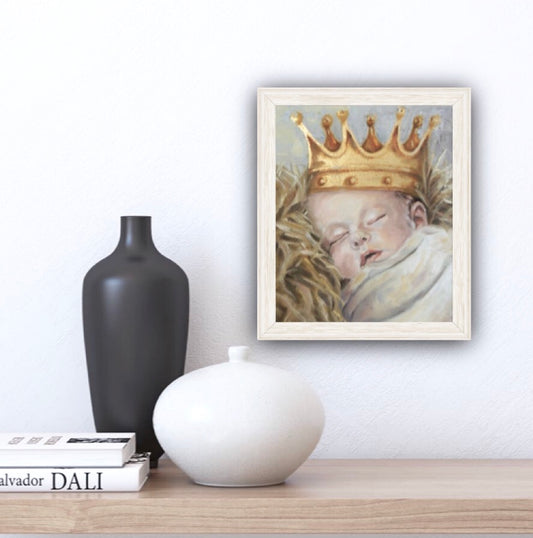 baby portrait with gold leaf crown by beverly gurganus art