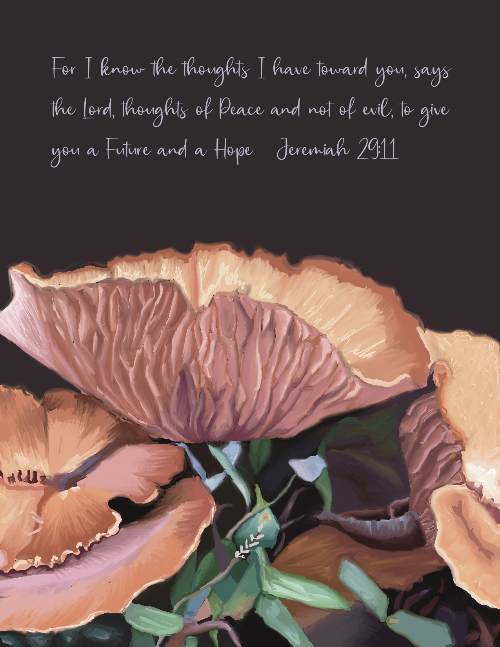 wild mushroom scripture greeting card by beverly gurganus