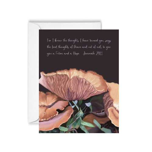 wild mushroom scripture greeting card by beverly gurganus