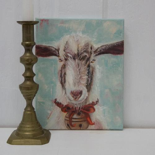 original christmas goat painting by beverly gurganus