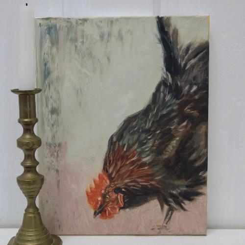 Original black rooster painting by beverly gurganus