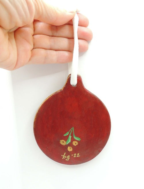 vintage inspired mistletoe and berries ceramic ornament