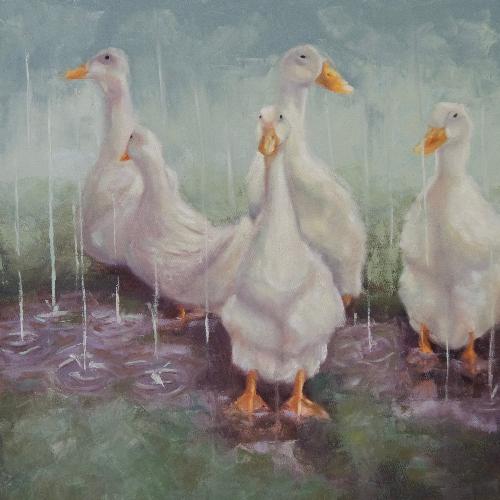 flock of white ducks original oil painting by beverly gurganus