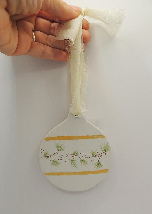 pine and berries hand painted ornament by beverly gurganus