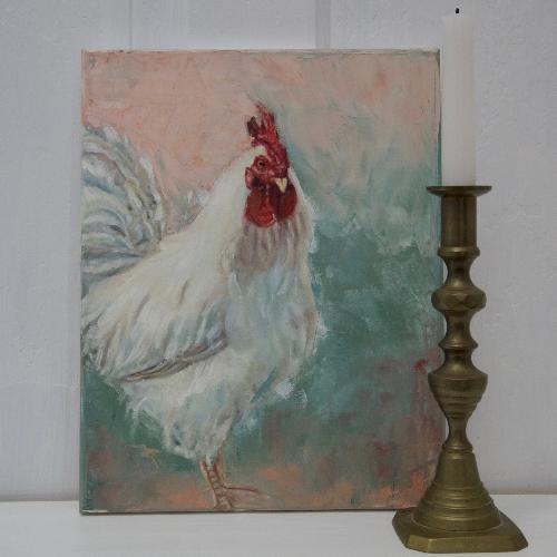 Original rooster oil painting by beverly gurganus