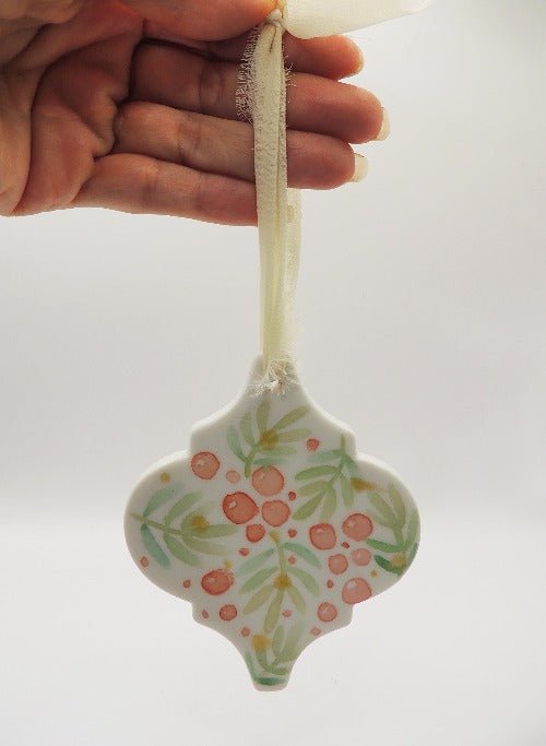 berry christmas hand painted ceramic ornament by beverly gurganus