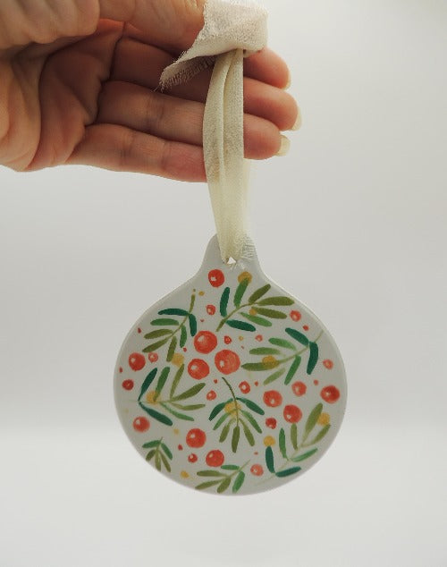 berry christmas hand painted ceramic ornament by beverly gurganus