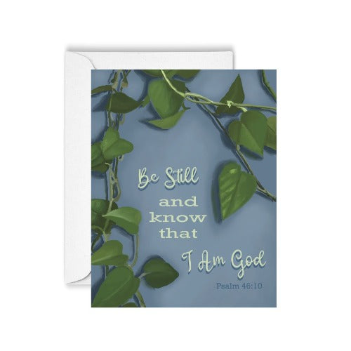 be still scripture greeting card with vine by beverly gurganus