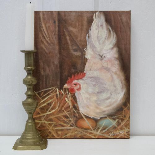 original broody hen oil painting by beverly gurganus