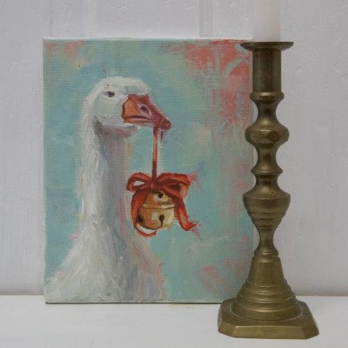 christmas goose oil painting by beverly gurganus