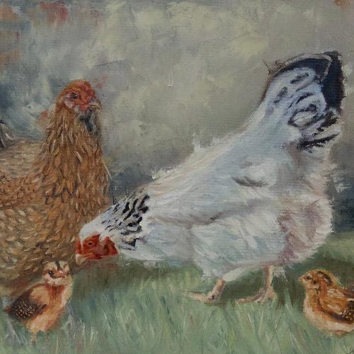 original painting of hens by beverly gurganus