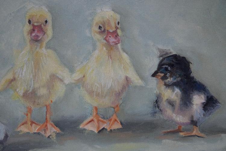 original baby chicks oil painting by beverly gurganus