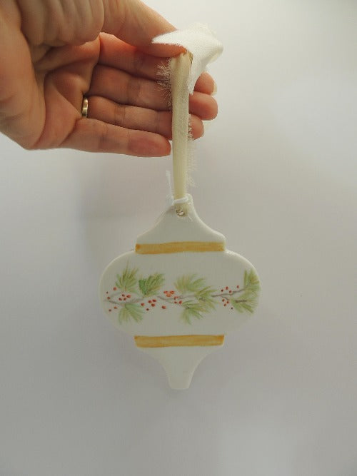 pine and berries hand painted ornament by beverly gurganus