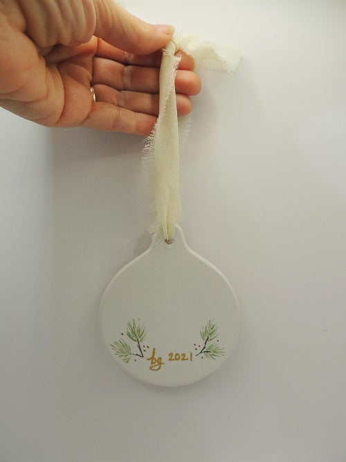 pine and berries hand painted ornament by beverly gurganus