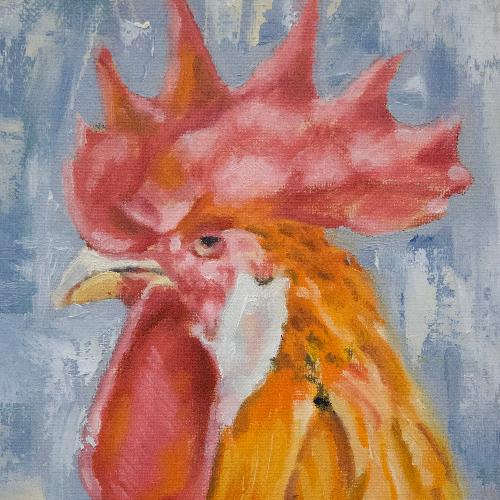 original rooster painting by beverly gurganus