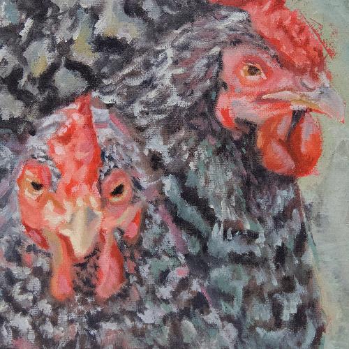 original chicken oil painting by beverly gurganus