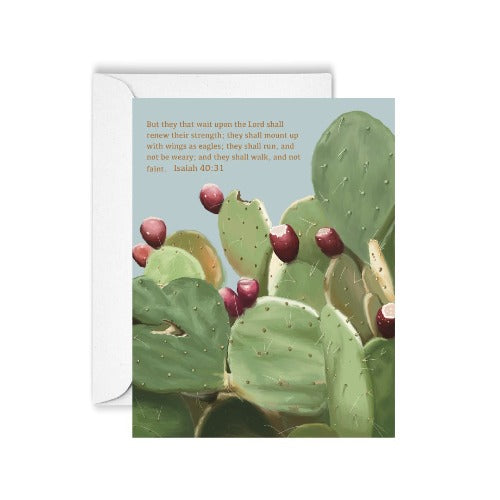 encouraging greeting card with cactus and scripture by beverly gurganus