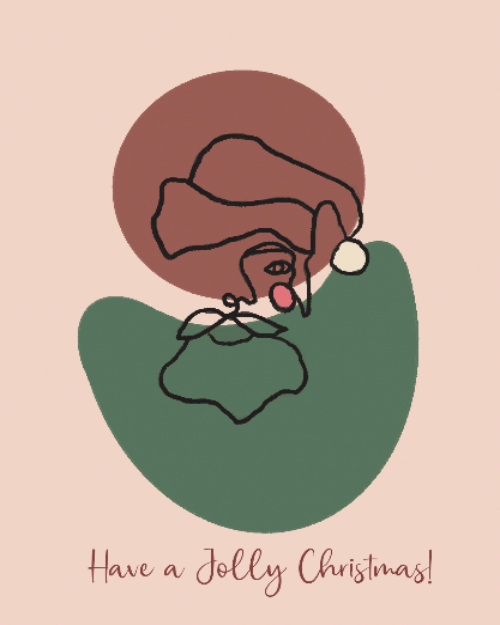 minimalist santa holiday card by beverly gurganus