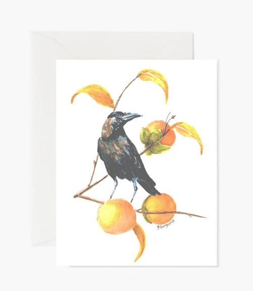 raven-and-persimmons-greeting-card-beverly-gurganus-art