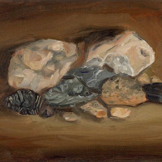 original moody still life painting of rocks