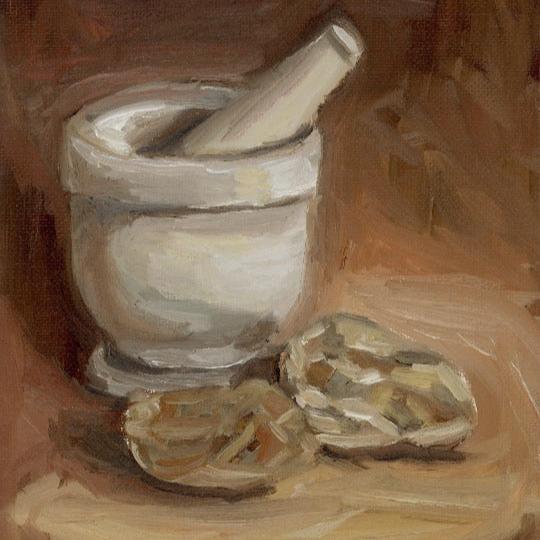 pestle and mortar still life  oil painting