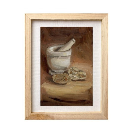 pestle and mortar still life painting framed