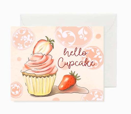 hello-cupcake-greeting-card-beverly-gurganus-art