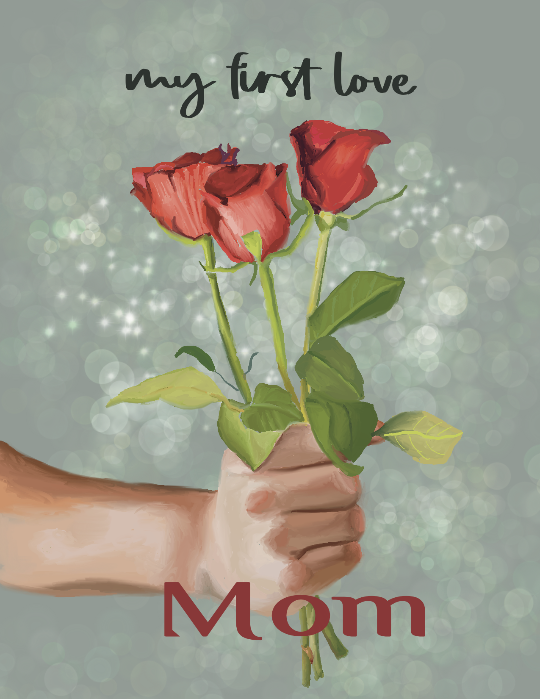 hand holding three roses mother's day card