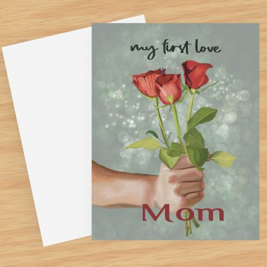 hand holding roses mother's day card