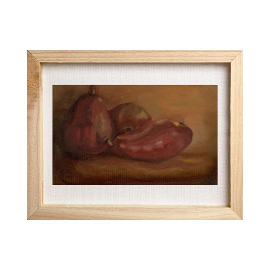 original red pear still-life oil painting in frame